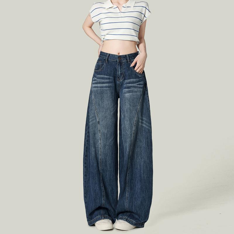 Winter new Spice Girl American retro blue slack wide-leg jeans high-waisted versatile and thin scimitar pants