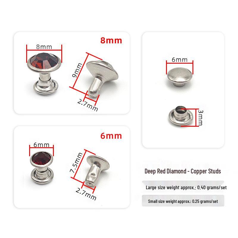 6-8mm Colored Silver Edge Tube Studs, Glass Inlaid Rivets for Clothing Decoration.