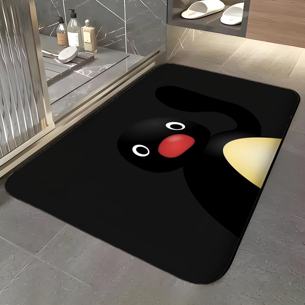 Pattern B-Black Penguin Floor Mat Soft Flannel Entrance Door Mat Non Slip Absorbent Bathroom Bedroom Floor Rug