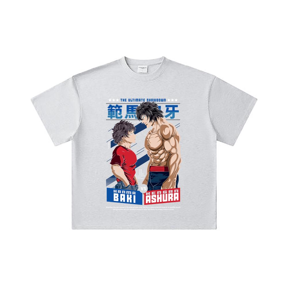 260 GSM Double Yarn 32 Count 100% Cotton Baki V2 Baki Ashura Print Unisex Heavy Cotton T Shirt
