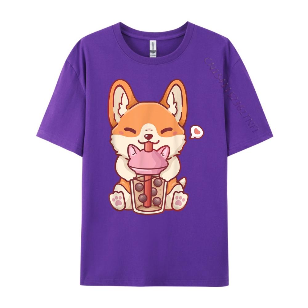 Corgi Boba Tea Bubble Tea Kawaii Corgi Anime Mens Graphic Tshirts TShirts England Style