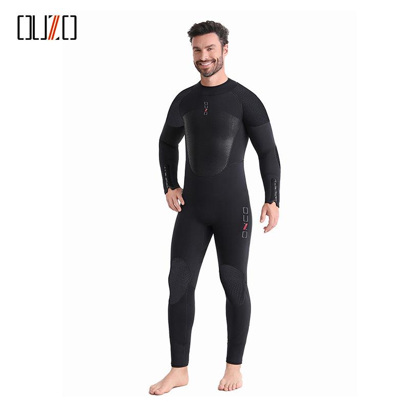 OUZO7mm CR Super Elastic Long Sleeve Wetsuit - Thick, Cold-Proof for Surfing, Free Diving, and Scuba Diving