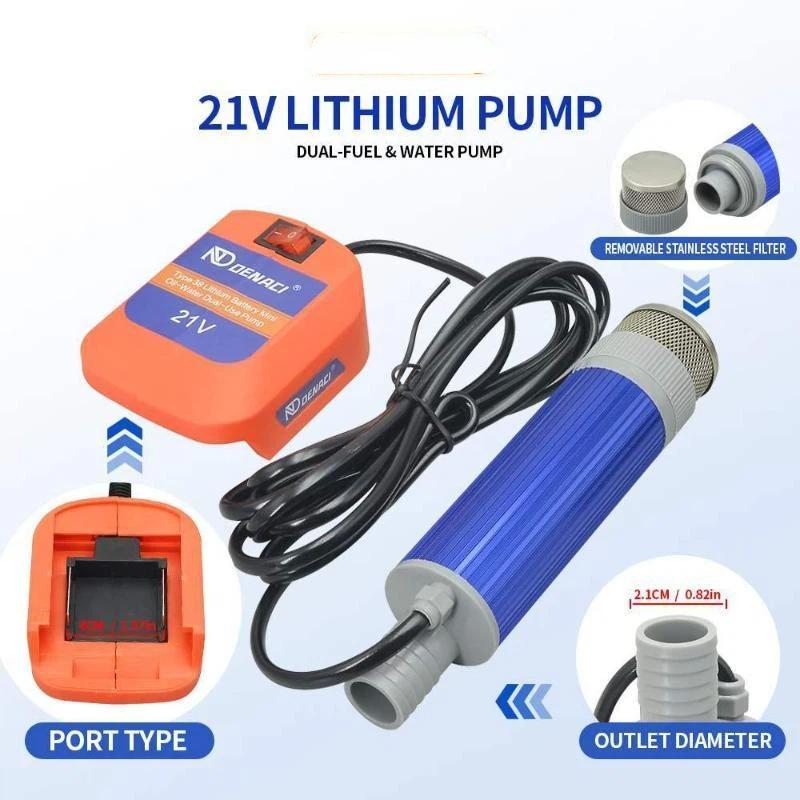 Přenosná 12V lithiová pumpa pro naftu a vodu s průtokem 40-60 l/min Navrženo pro 21V baterie Kompaktní a snadno použitelná
