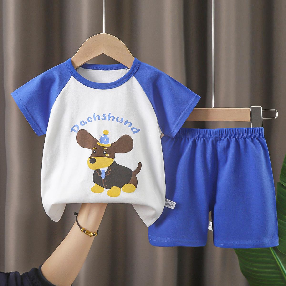 

Детский комплект с коротким рукавом из чистого хлопка, летний новый стиль для мальчиков, летняя одежда для малышей, футболки для девочек, тонкая детская одежда 73cm темно-синий