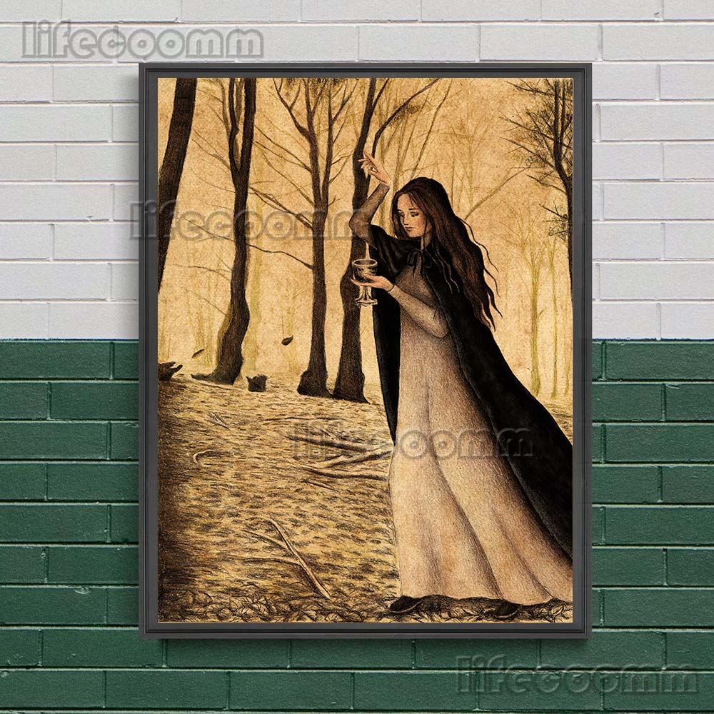 Marea Preoteasă și Tripla Zeiță Artă de Perete Vintage Vrăjitorie, Magie, Poster Wicca Imprimare pe Pânză Decor Acasă Vrăjitoarea Fără Ramă