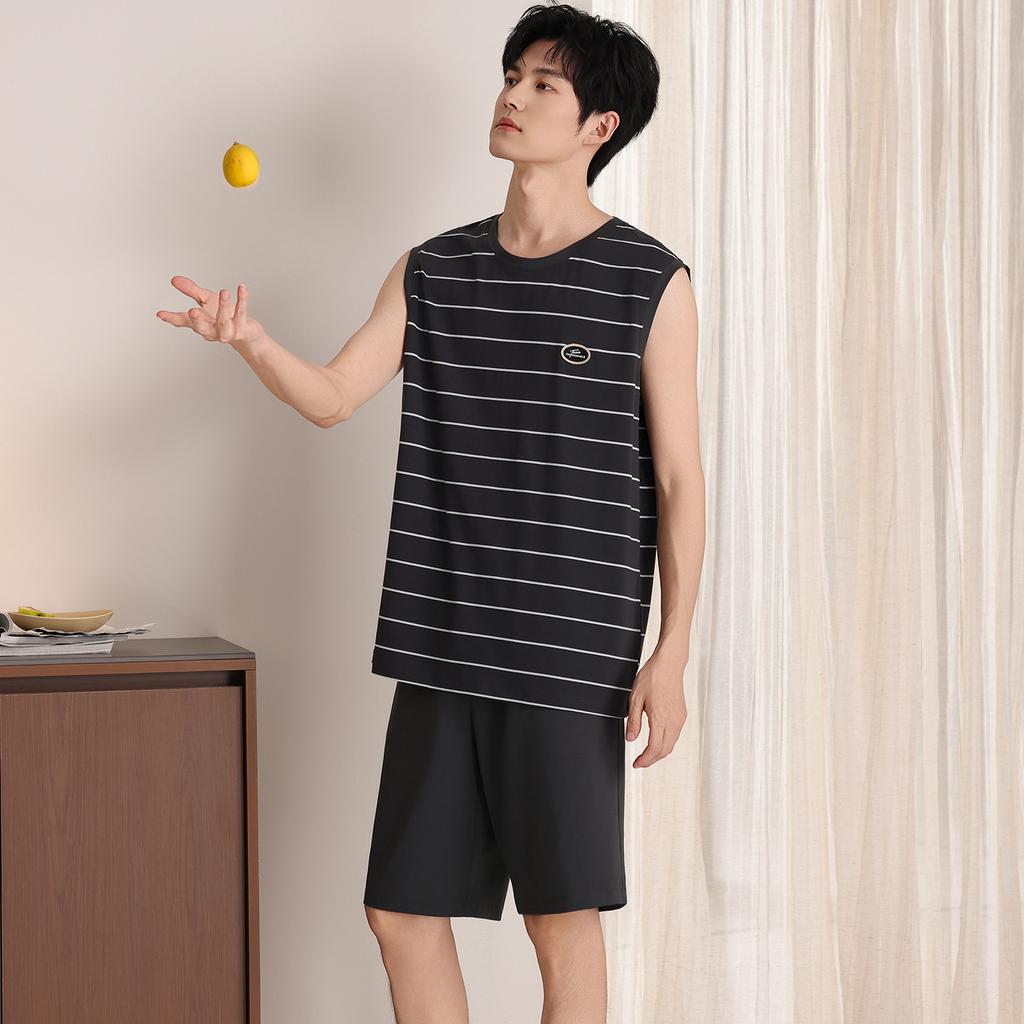 Cotton pure cotton vest pajamas men's summer sleeveless shorts pure cotton teen student loungewear men's suit