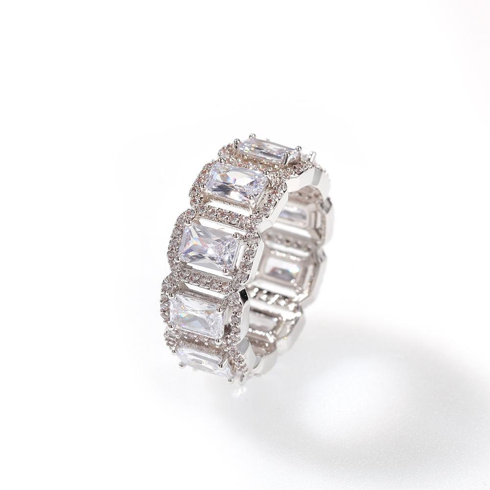 Hip Hop INS Wind Ring Personality Hollow Cube Zircon Index Finger Ring Tail Ring