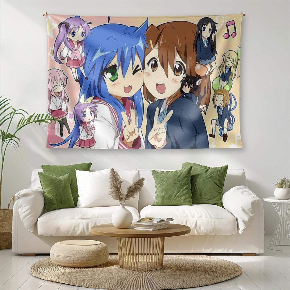 Glücksstern und K-On Anime Wandteppich Wandbehang Wandkunst Kawaii Cutecore Zimmerdekoration Ästhetische Zimmerdeko Zubehör
