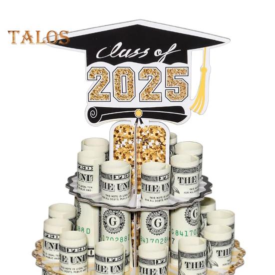 Promoce Dřevěný držák na peníze Věž Dvojité vrstvy Pokladní regál Třída 2025 Absolventi Peníze Dárek Grad Party Dekorace na plochu