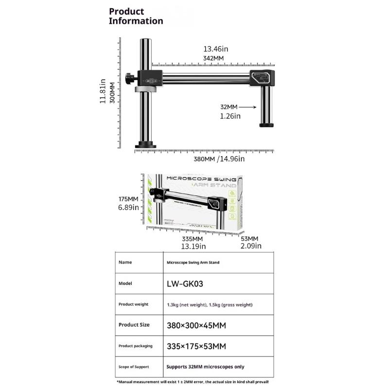 652F Mikroskop Statyw z przegubowym ramieniem 360 Obrotowy Podwójne ramię wysięgnika Zaciski