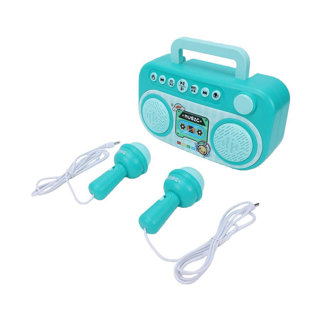 Wireless Kids BT Karaoke Machine with 2 Microphones Portable Singing Speaker Handles Easy Storage Music Toy for Boys