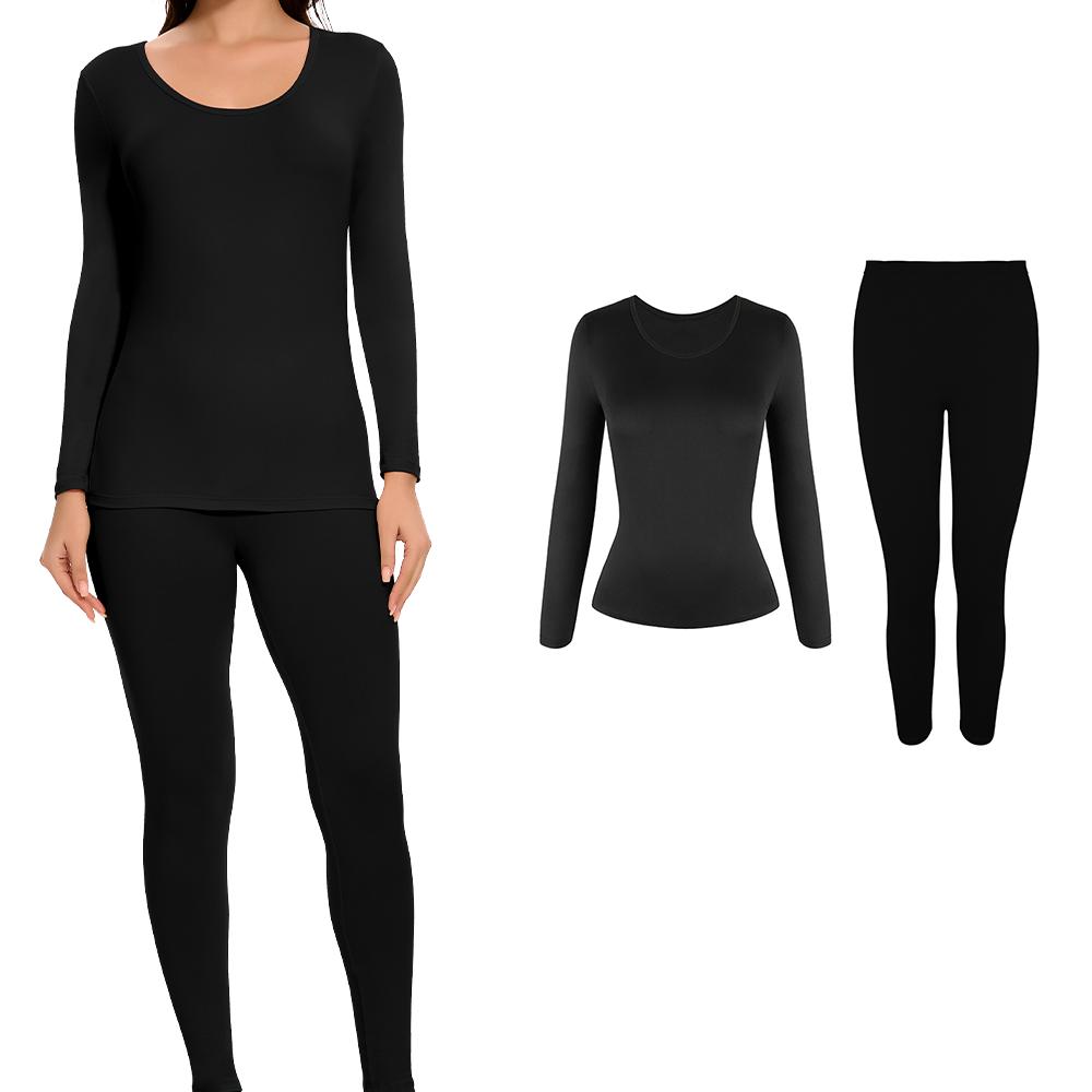 Winter Thermal Underwear Sets for Women Round Collar Long Johns High Stretch Base Layer Soft Top & Bottom Keep Warm Pajamas