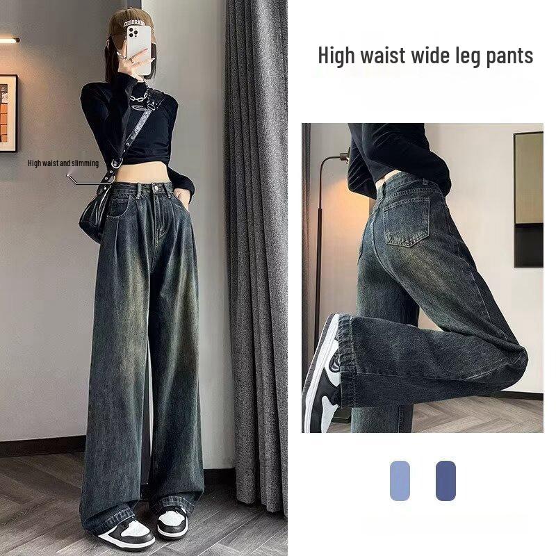 

Women s High-Waist Cement Gray Wide-Leg Jeans - Petite Retro Nostalgic Loose Fit 2XL