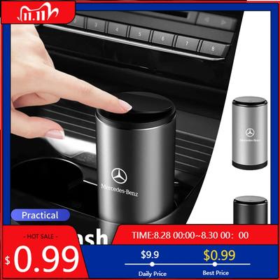 Alloy Car Garbage Can Trash Case Storage Holder Rubbish Bin For Benz CLK GLC W212 C200 C300 W203 W204 W205 W169 W176 GLC