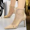 Fashion Mesh Hollow Ankle Boots for Women Pointed Toe Zipper Thin Heel Designer Modern Boots Fashion Sexy Super High Heel Women Shoes