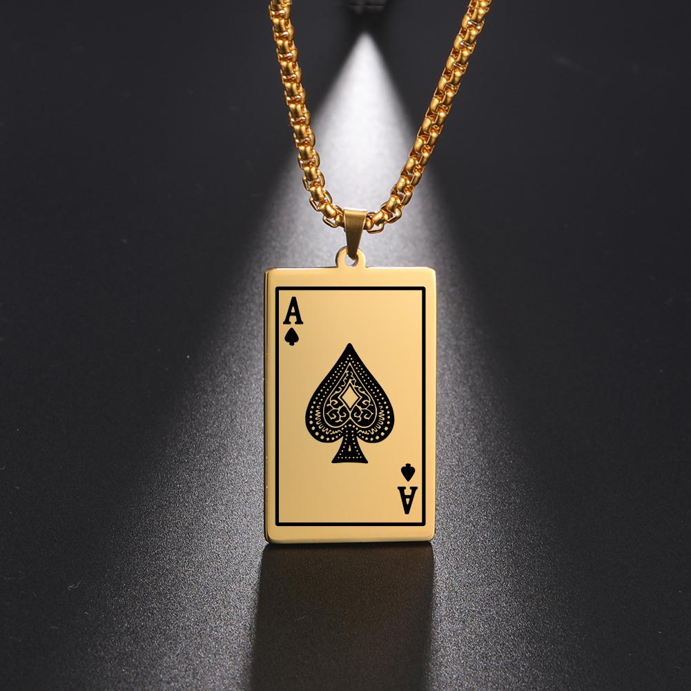 LIKGREAT Trendy Ace of Spades Poker Pendant Necklace for Women Men Stainless Steel Lucky Playing Card Hip Hop Party Jewelry Gift