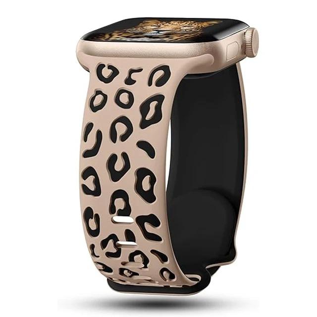 Engraved Leopard for Apple Watch Straps 40mm 44mm 42mm 45mm 41mm 49mm 38mm Silicone Bracelet Series 9 8 7 SE 6 5 4 Ultra2 3 Band