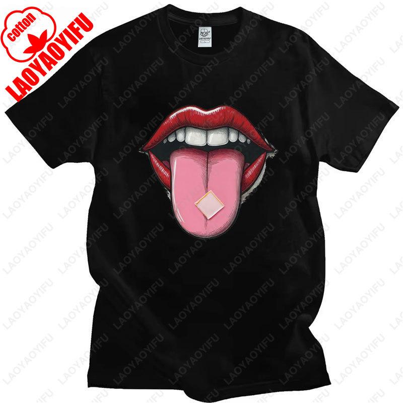 

Забавная одежда Кислота, а не бомбы Триповый язык ЛСД Футболка Лето Винтажная мода Унисекс Графические футболки Мультяшные хлопковые футболки 3XL