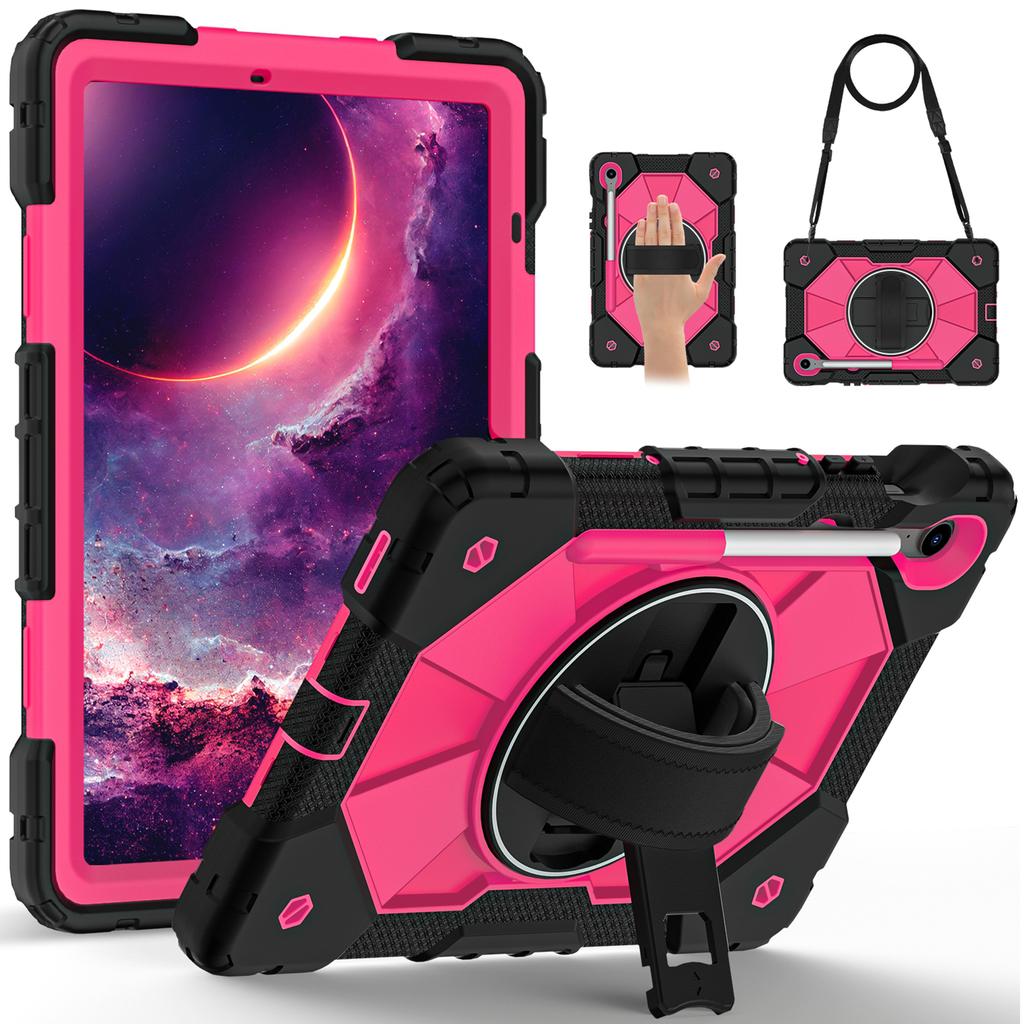 For Samsung Galaxy Tab S10 FE/S9 FE/S9 Case Silicone+PC Kickstand Tablet Cover with Handy Strap