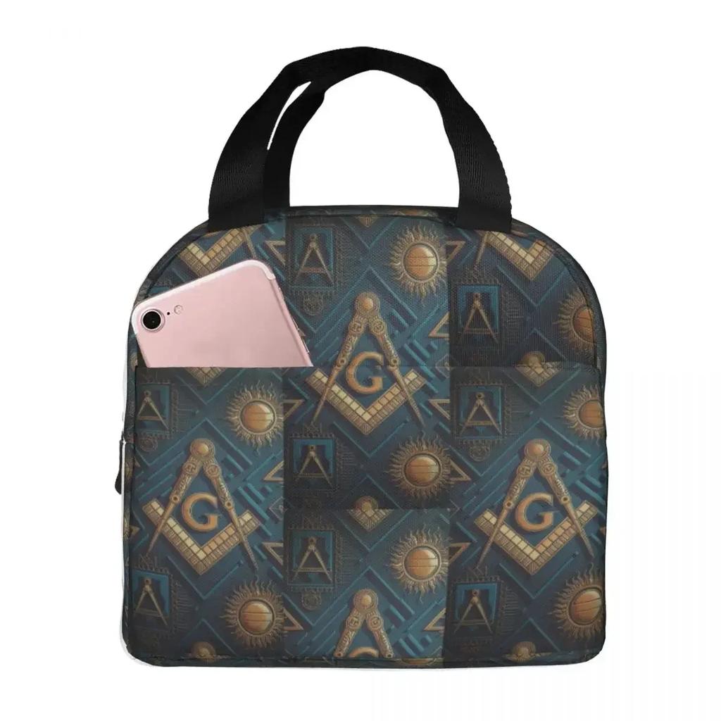 Masonic Mason Freemason Insulated Lunch Bag for Women Kids Portable Food Boxes Thermal Lunch Box Tote