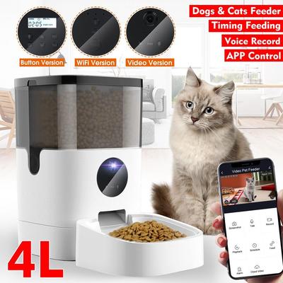 4L Automatisk Husdjursmatare APP-styrning Tidsinställd Matning Röstinspelning Husdjursmatare Video/WiFi/Knappversion
