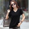 New Short-sleeved Cotton Simple Slimming Loose Korean Style V-neck Large Size Women's T-shirt Tops Bottoming Shirt