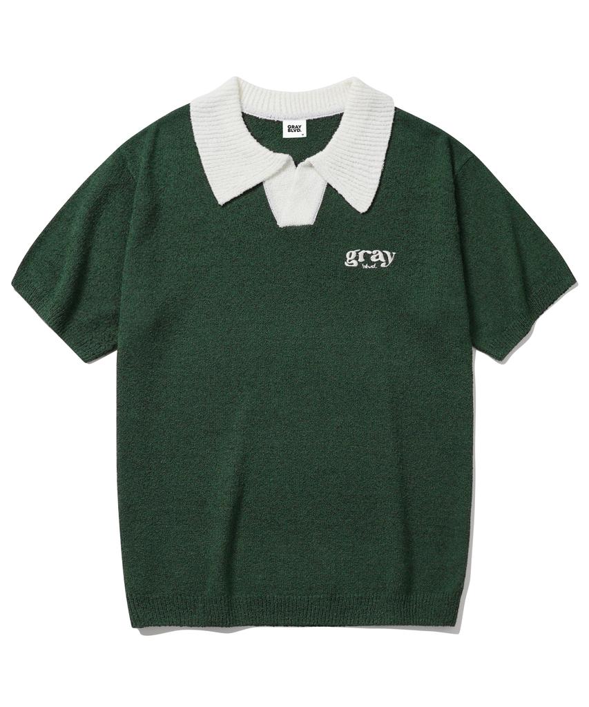 GRAYBLVD Glow Open Collar Knit Short Sleeve Gkbst32 (Green)