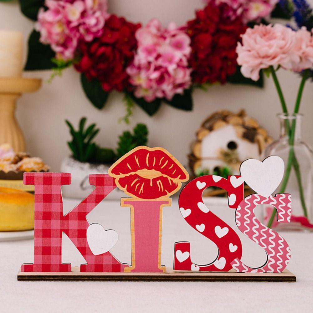 Wooden Art Craft Valentine Day Wooden Decorations Lip Love Heart Wooden Letter Ornaments  Table