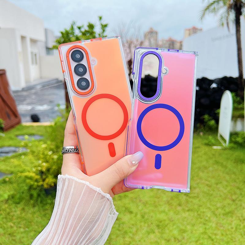 Fashion Radium Colorful Magsafe Phone Case for Samsung Galaxy Z Fold 7 ELVEV Magnetic Wireless Charging Hard PC Soft TPU Aluminum Button Back Cover