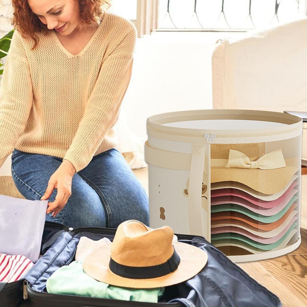 Clear PVC Hat Storage Box Zipper Closure Dustproof Foldable Stackable Container for Cowboy Sun Hats Home Wardrobe Organizer