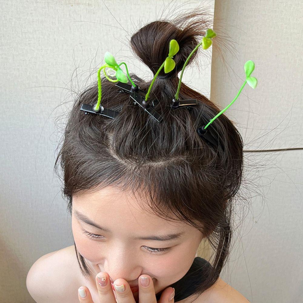 1Pair Simulation Bean Sprout Hair Clip Mushroom Cartoon Duckbill Clips Flower Plant Hairpins  Daily