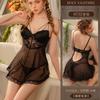 Erotic Lingerie, Sexy Halter Lace Seductive Steel Ring Gathering Deep V Nightgown, Hot See-through Pajamas 8752