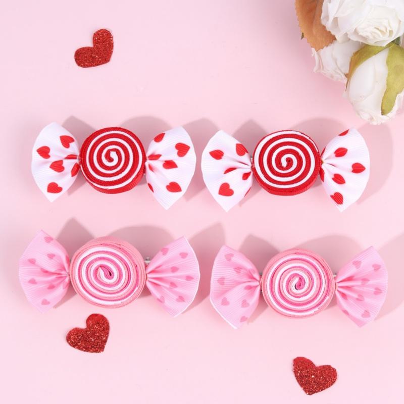 1Pair Valentine'S Day Children'S Sweet Lollipop Hair Clip Red Butterfly Bow Hair Accessory Cute Headwear Hairpin Gifts