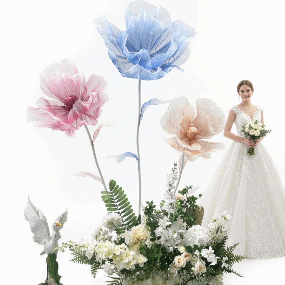 Single Flower Head Simulated Flower Silk Mesh Yarn Large Poppy Silk Screen Flower Beautiful Decoration Stand Props