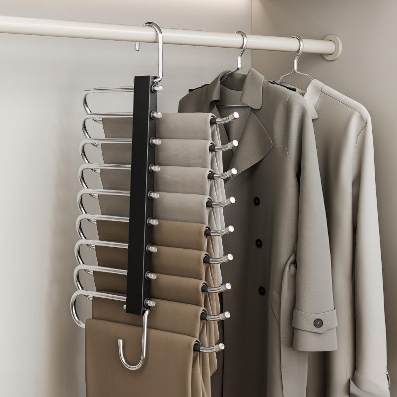 Multi-Layer Stainless Steel Folding Pants Hanger with Pull-Out Clips