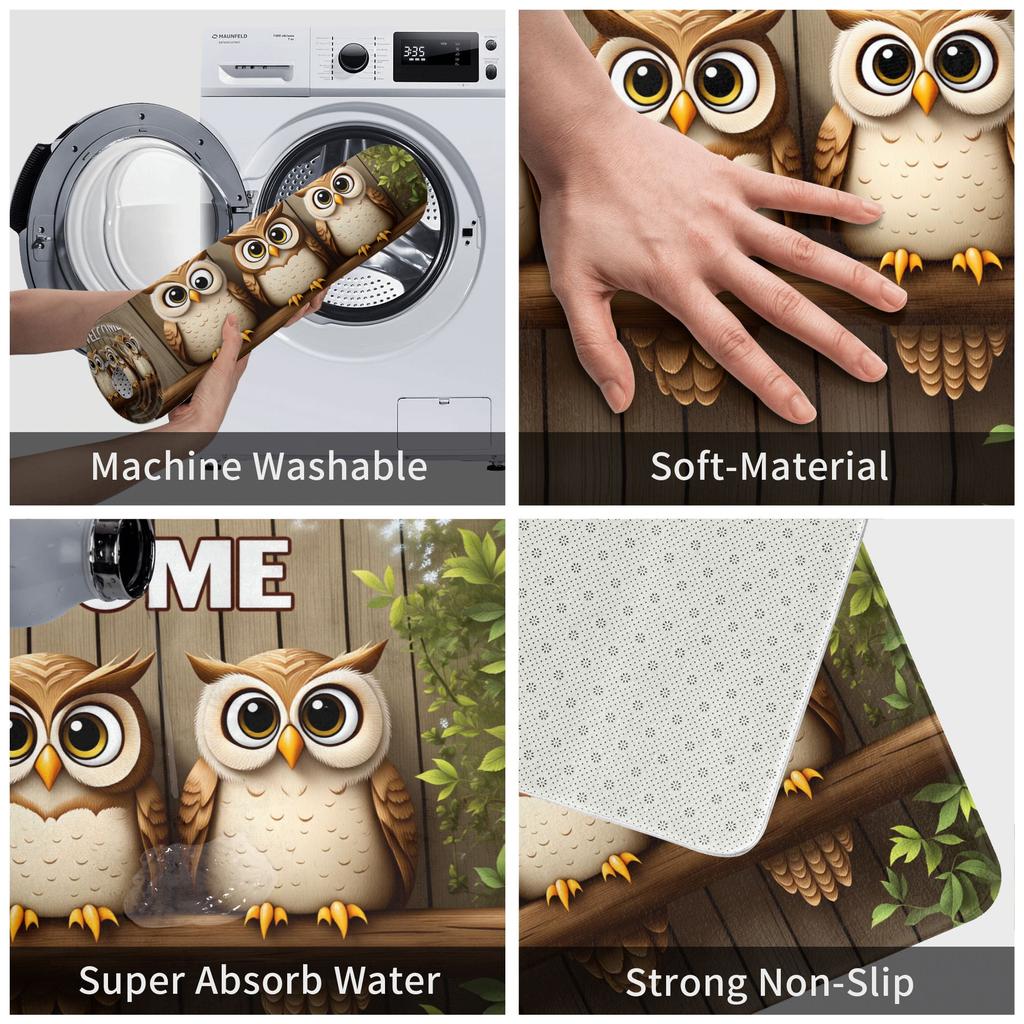 Cute Owl Day Of The Dead Deco Doormat Mat Anti-Slip Bathroom Kitchen Garden Rug Carpet 40*60cm