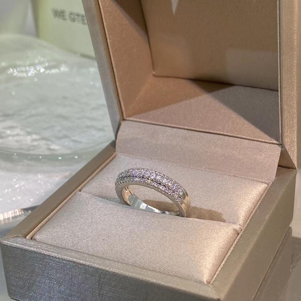 Copper Jewelry Women's Rings European and American Pair Rings Personalized Zircon Three Row Diamond Ring for Women