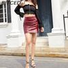 BITCED Summer Women's Crocodile-Pattern PU Skirt with Slit Fitted Stretch Leather Skirt