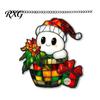Christmas Tree Pendant Cute Pink Snowman Acrylic Hanging Decor, Cartoon Double Sided Printed Art Ornaments, Weatherproof Window Door Garden