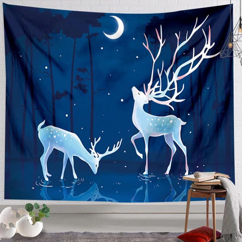 Christmas Elk Deer Tapestry Wall Decor Aesthetic Tapestry Home Decoration College Dorm Room Decor Art Tapestry Wall Hanging Decor