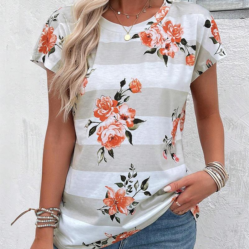 

Модная женская креативная цветочная полосатая футболка с цветными блоками и принтом, забавная повседневная футболка с круглым вырезом и короткими рукавами, летняя женская футболка 8XL серый