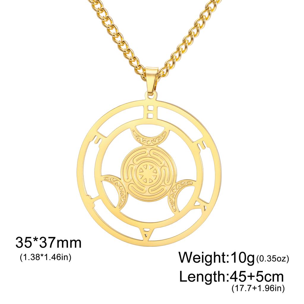 Dreamtime Wheel of Hecate Symbol Triple Moon Goddess Pendant Necklace for Women Men Stainless Steel Pagan Goddess Wiccan Jewelry