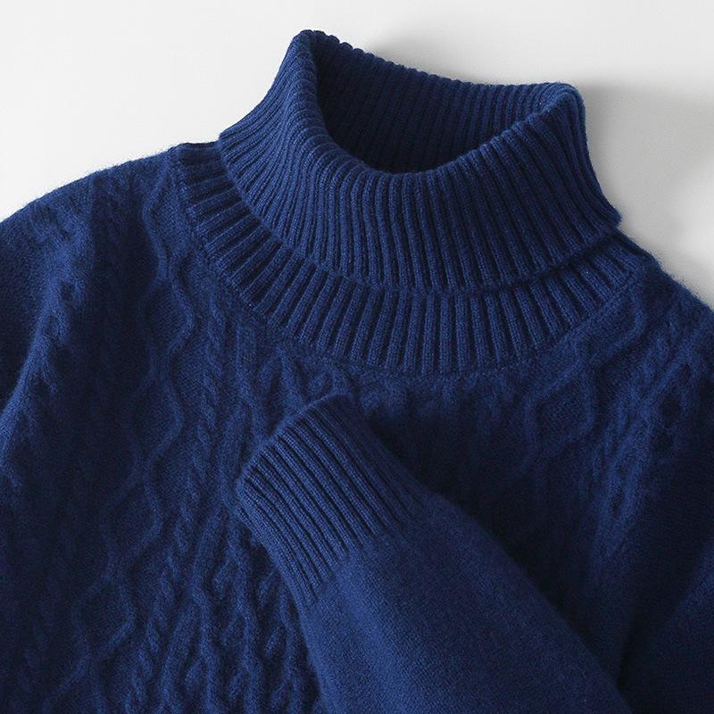 Men's High Neck 100% Wool Sweater - Thick, Cozy Knit for Casual or Business Wear