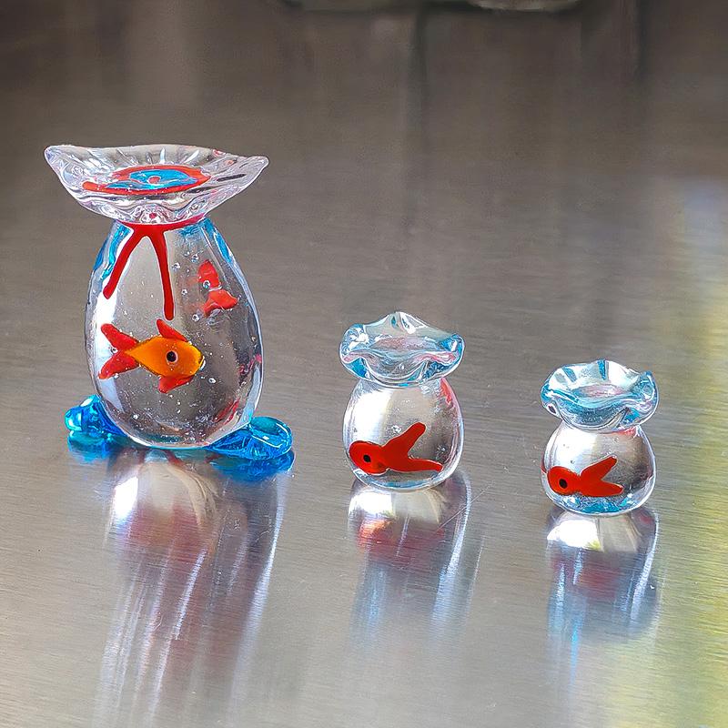 Creative Mini Pocket Goldfish Colored Glaze Transparent Lucky Bag Glass Figurines Handmade Home Decoration Accessories 2025 New