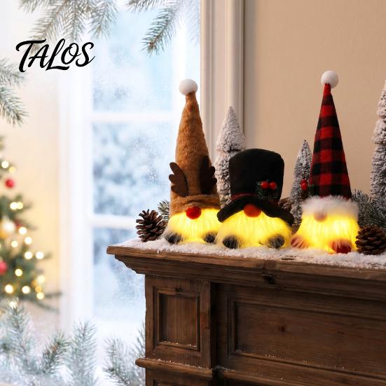 DIY Christmas Crafts Gnome Figurine, Snowflake Knit Hat LED Light Up Rudolph Gift Ideas Doll, Nordic Noel Plush Ornament for Home, Festive Party