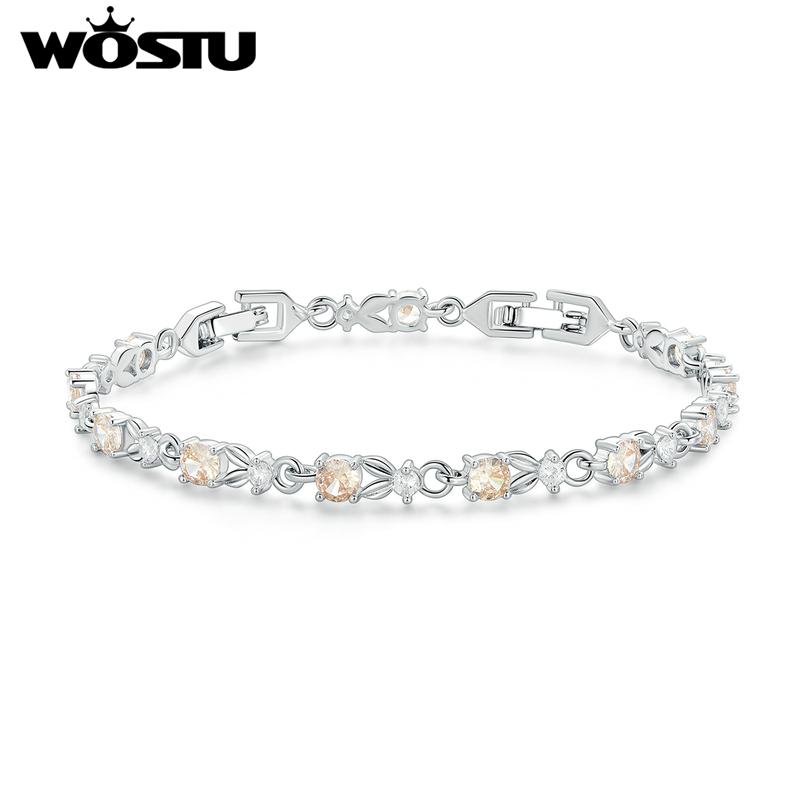 WOSTU Authentic Luxury Multi-color Zircon Bracelet Rose Gold Color Chain Link Bracelet for Women Birthday Crystal Jewelry