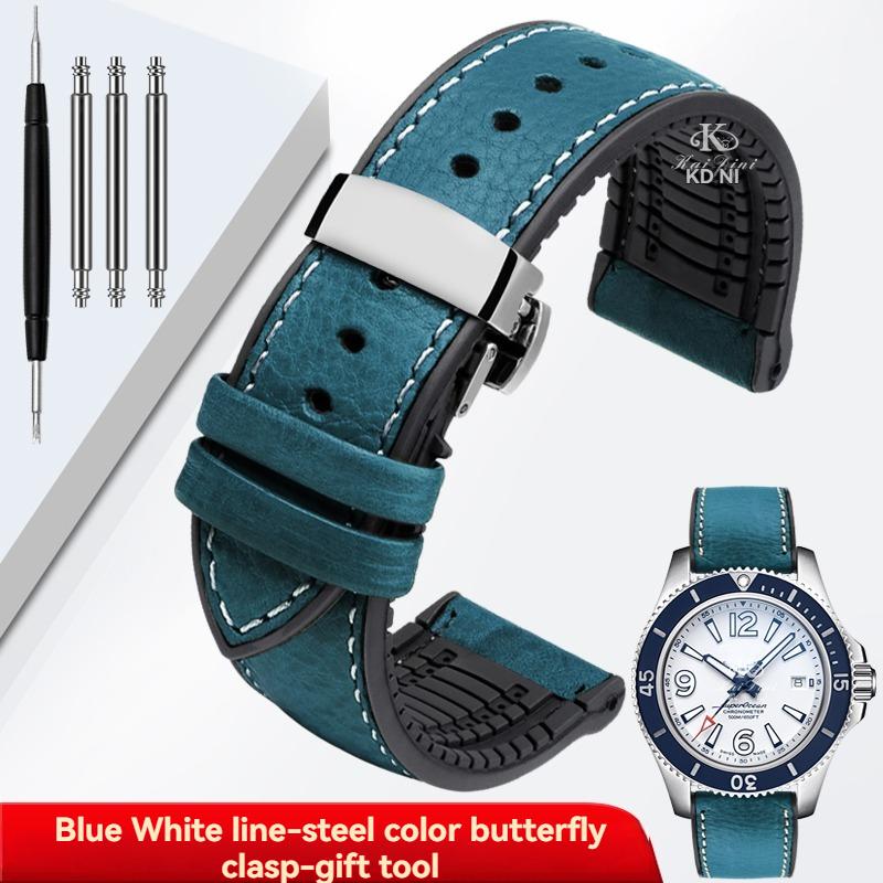 Italy Genuine Leather Skin Watchband For Any Brand Watch Soft Waterproof Rubber Bottom Strap Men Bracelet 19mm 20mm 21 22mm 23mm