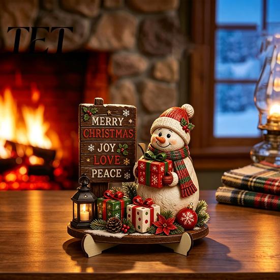 Festival Atmosphere Decor Christmas Wooden Table Sign, 2D Flat Santa Claus/Snowman Reading Desktop Ornament Xmas Home with Stand, Holiday Tabletop