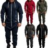 Heren eendelige jumpsuit met capuchon, effen kleur, lange mouwen, winter, warm, casual trainingspak met rits