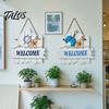 Marine Elements Wall Art Mediterranean Style Wooden Welcome Sign, Starfish And Shells Hanging Seaside Inspired Ornament Plaque, Decorative for